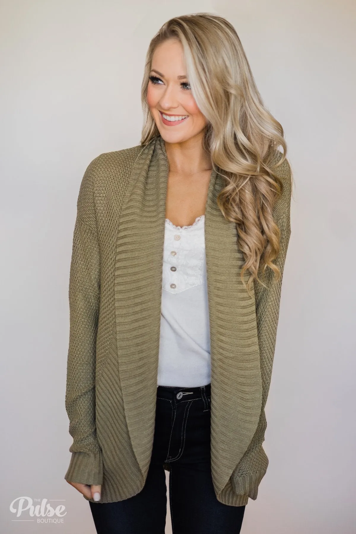 Knitted Drape Cardigan- Olive
