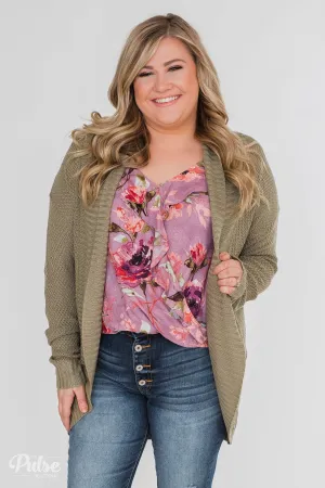Knitted Drape Cardigan- Olive