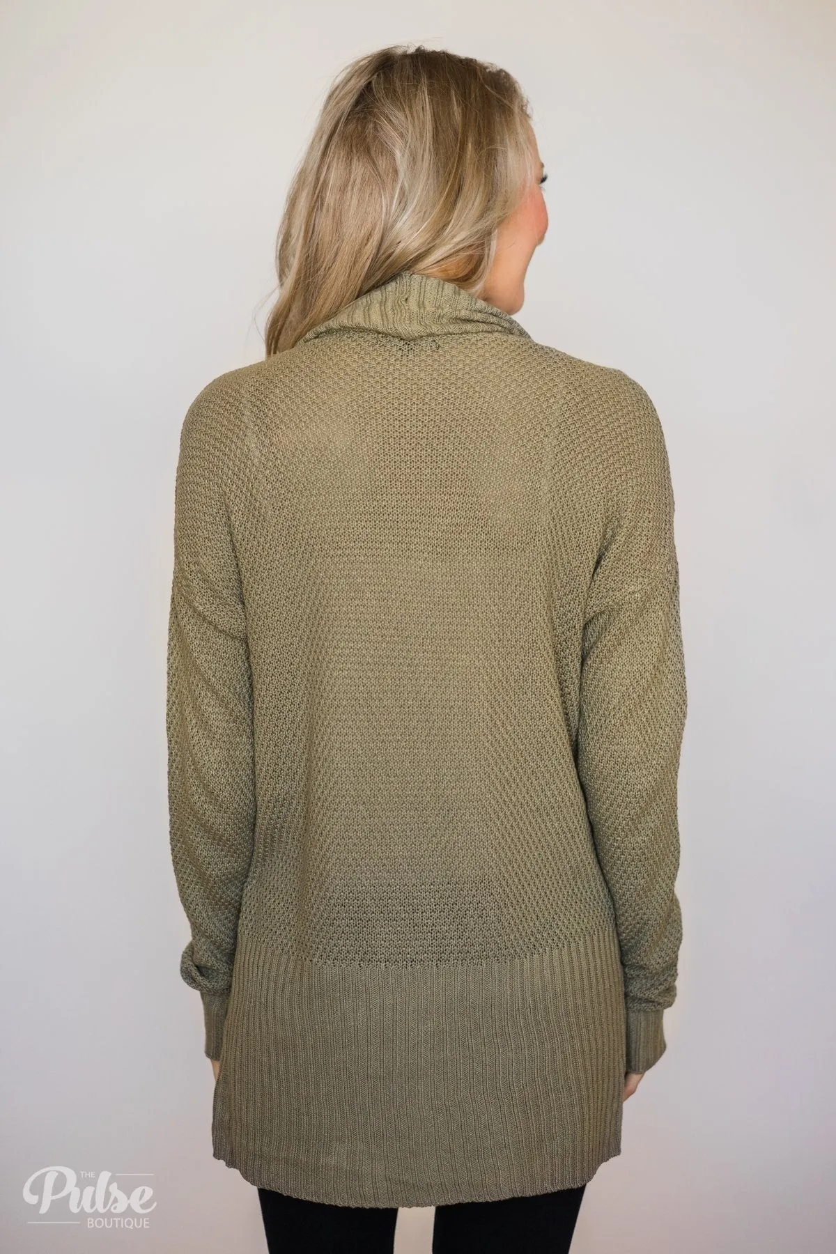 Knitted Drape Cardigan- Olive