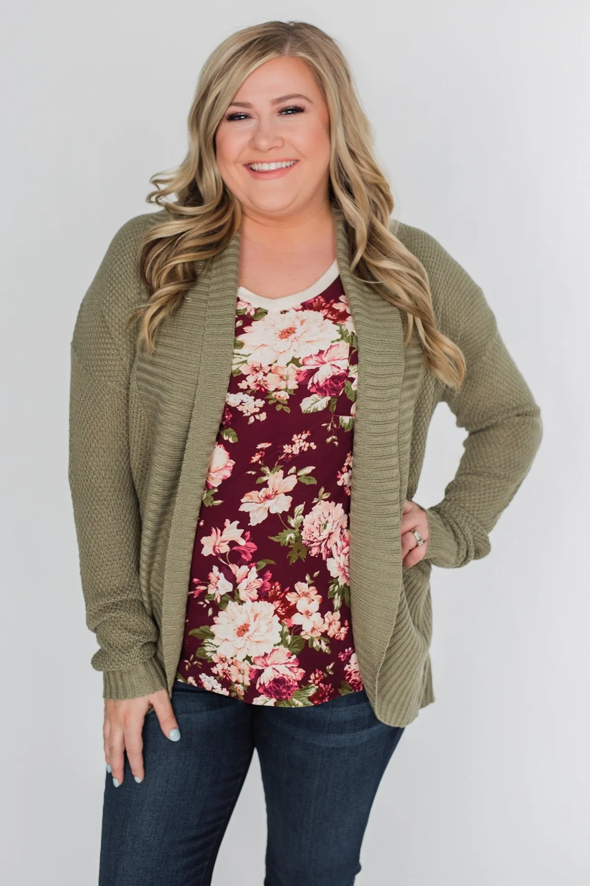 Knitted Drape Cardigan- Olive