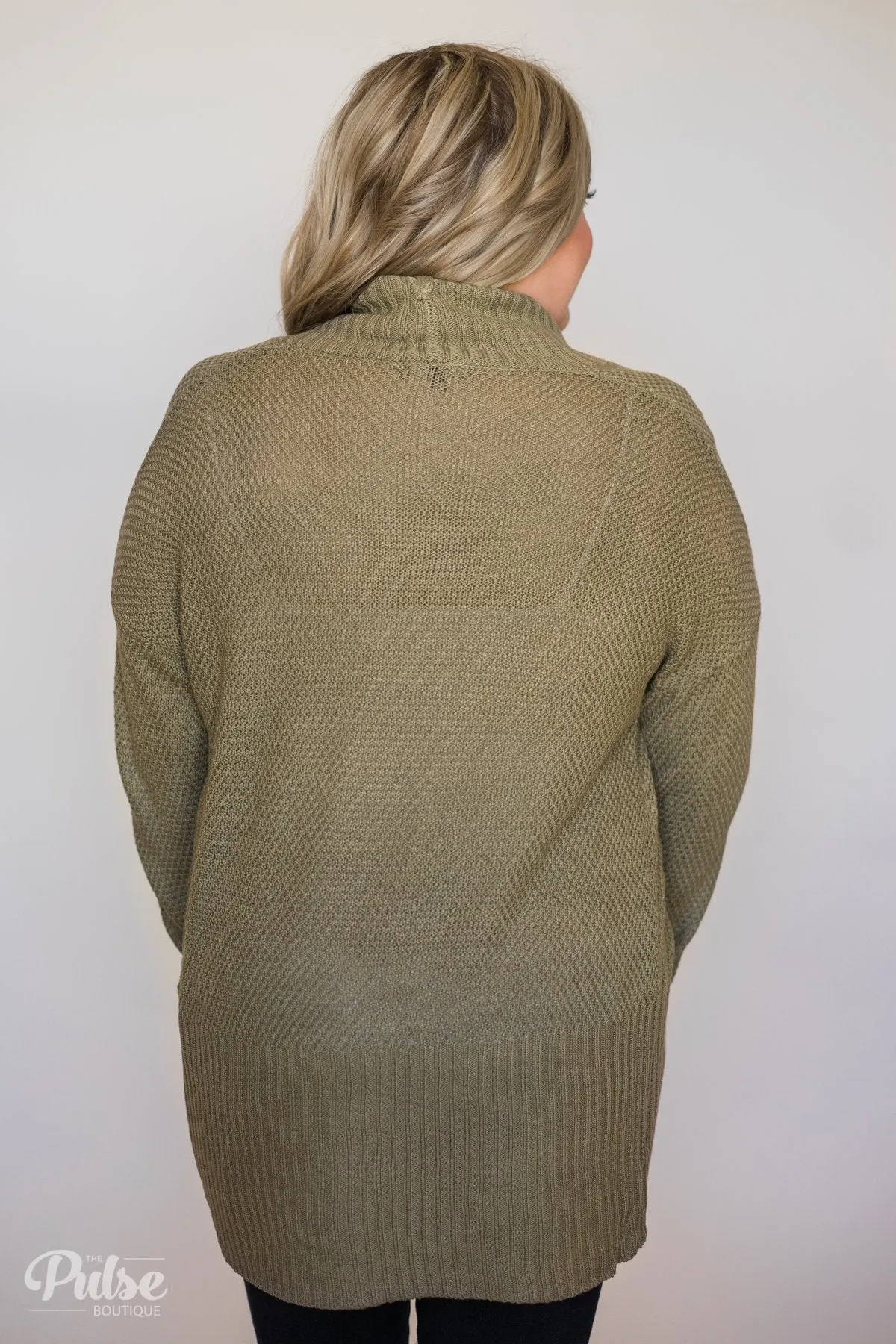 Knitted Drape Cardigan- Olive