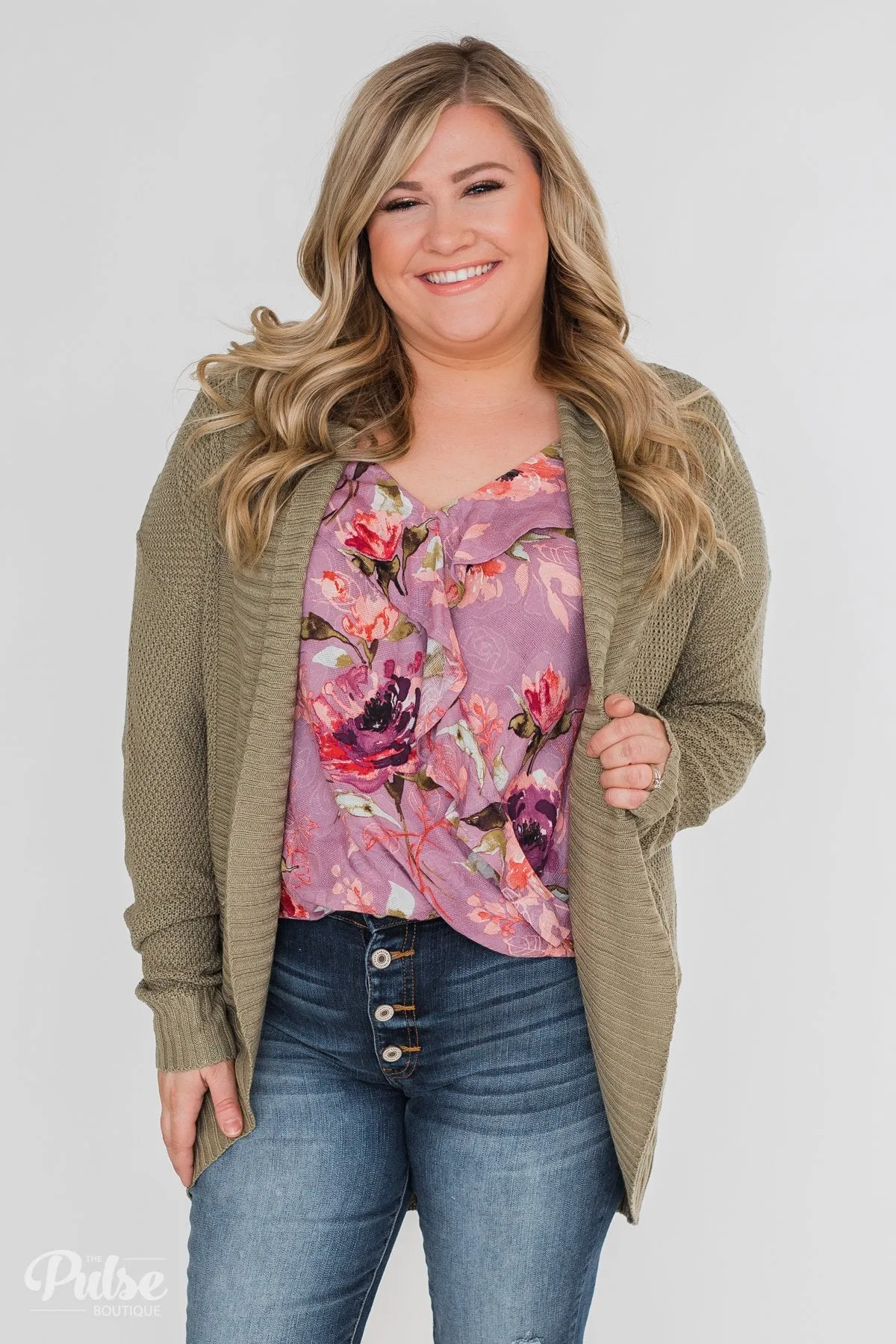 Knitted Drape Cardigan- Olive