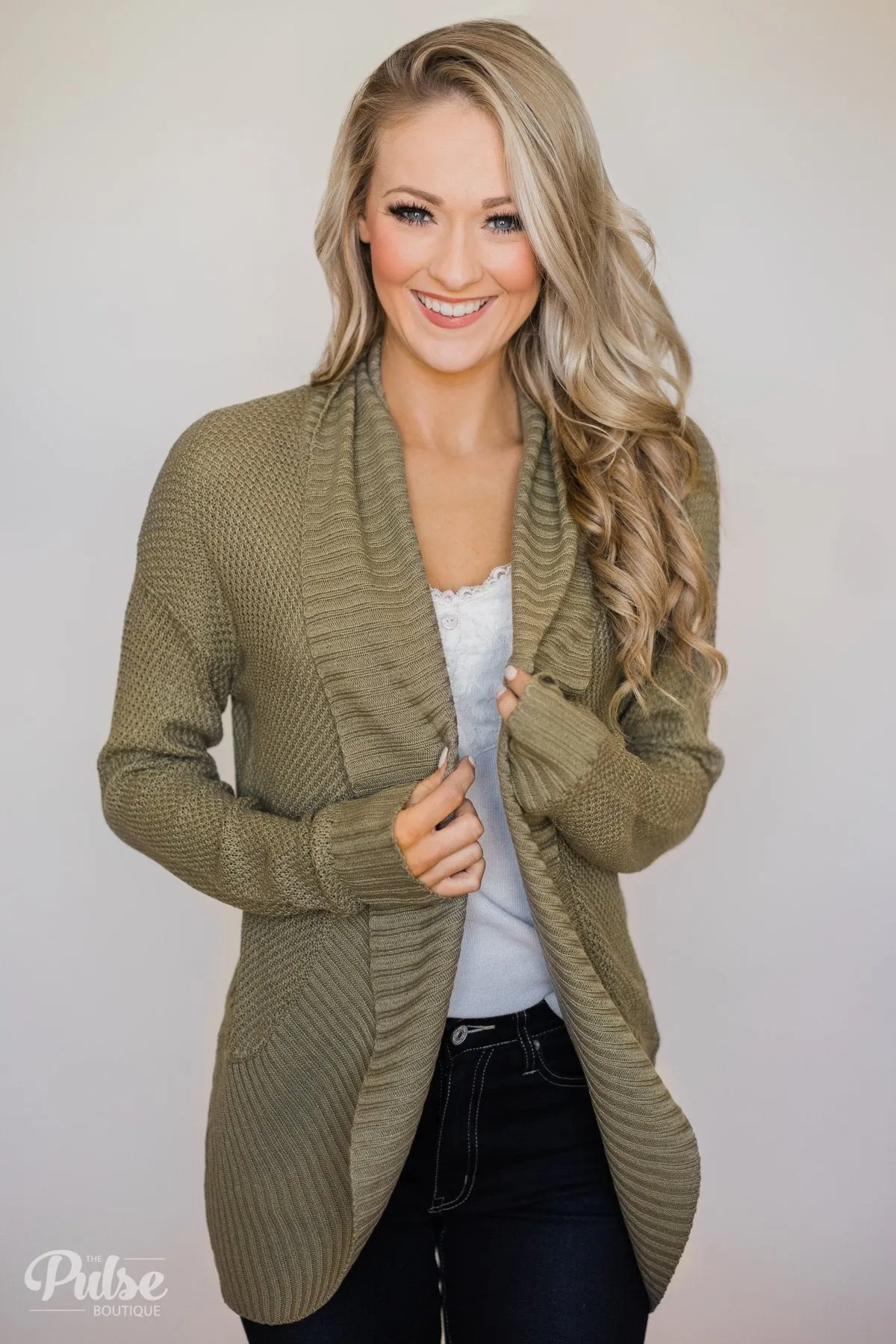 Knitted Drape Cardigan- Olive