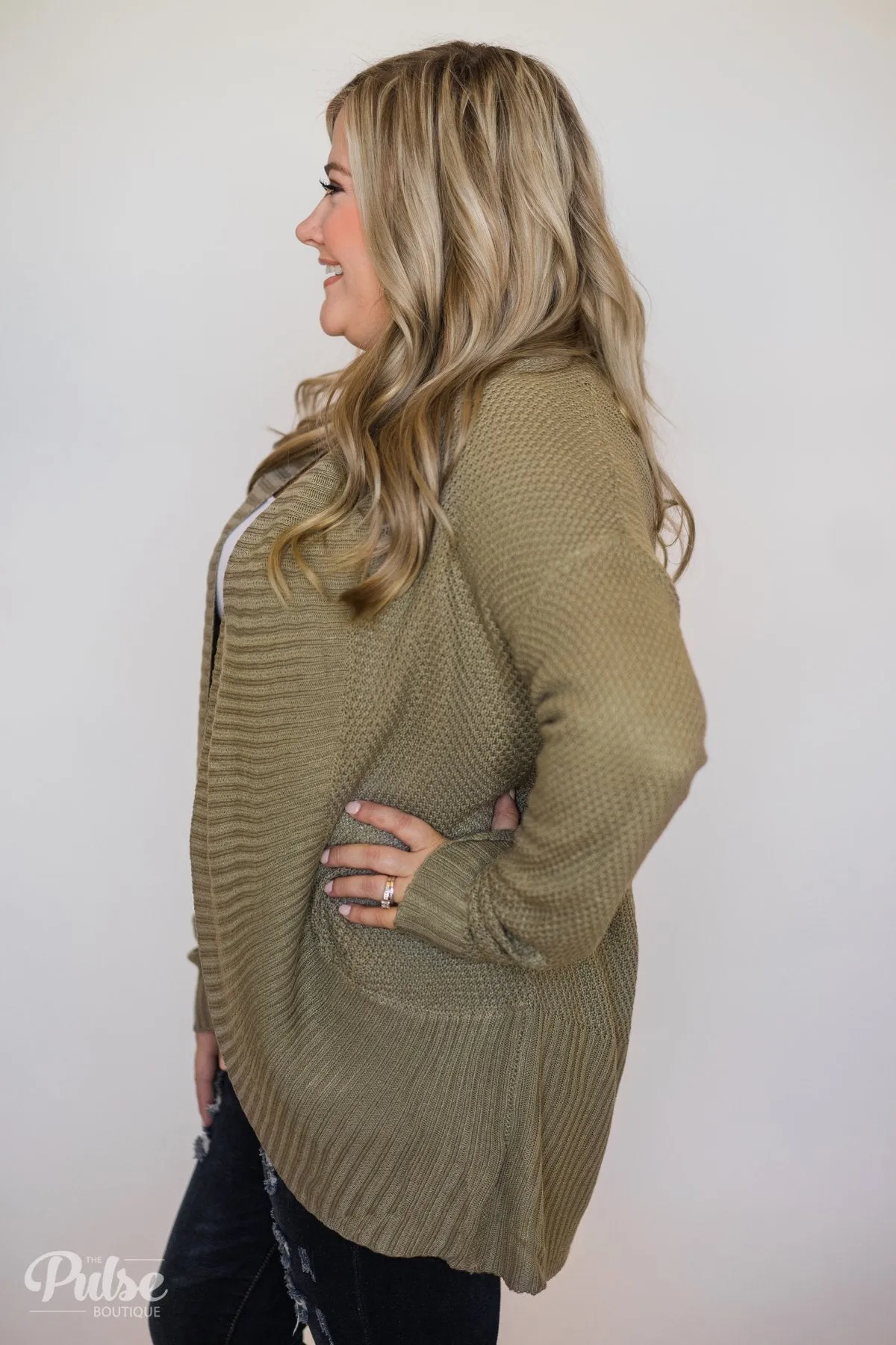 Knitted Drape Cardigan- Olive