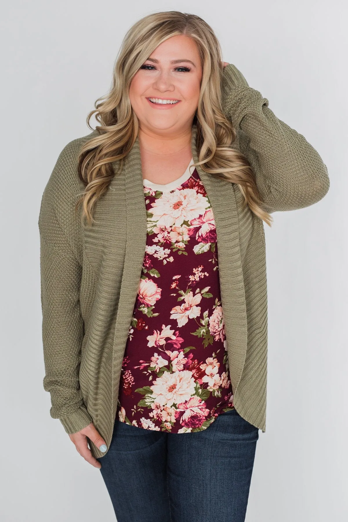 Knitted Drape Cardigan- Olive