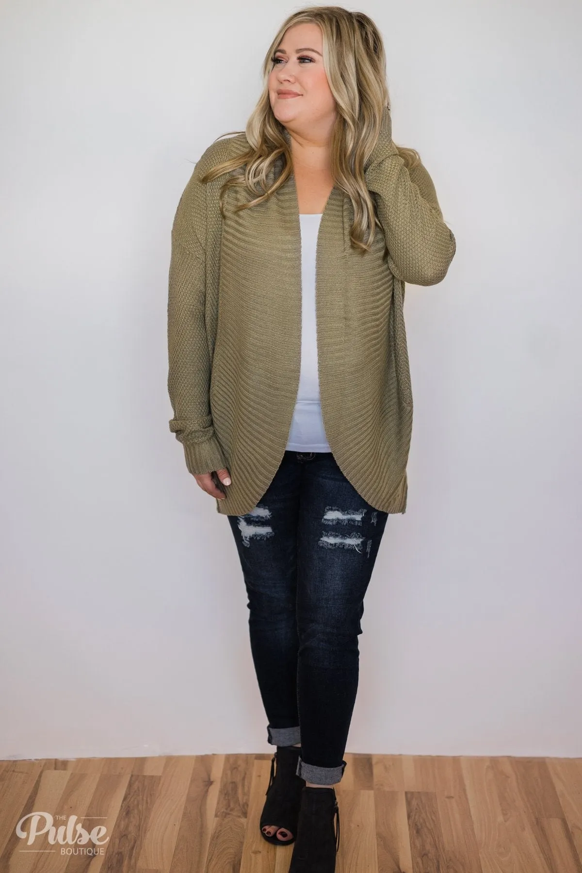 Knitted Drape Cardigan- Olive