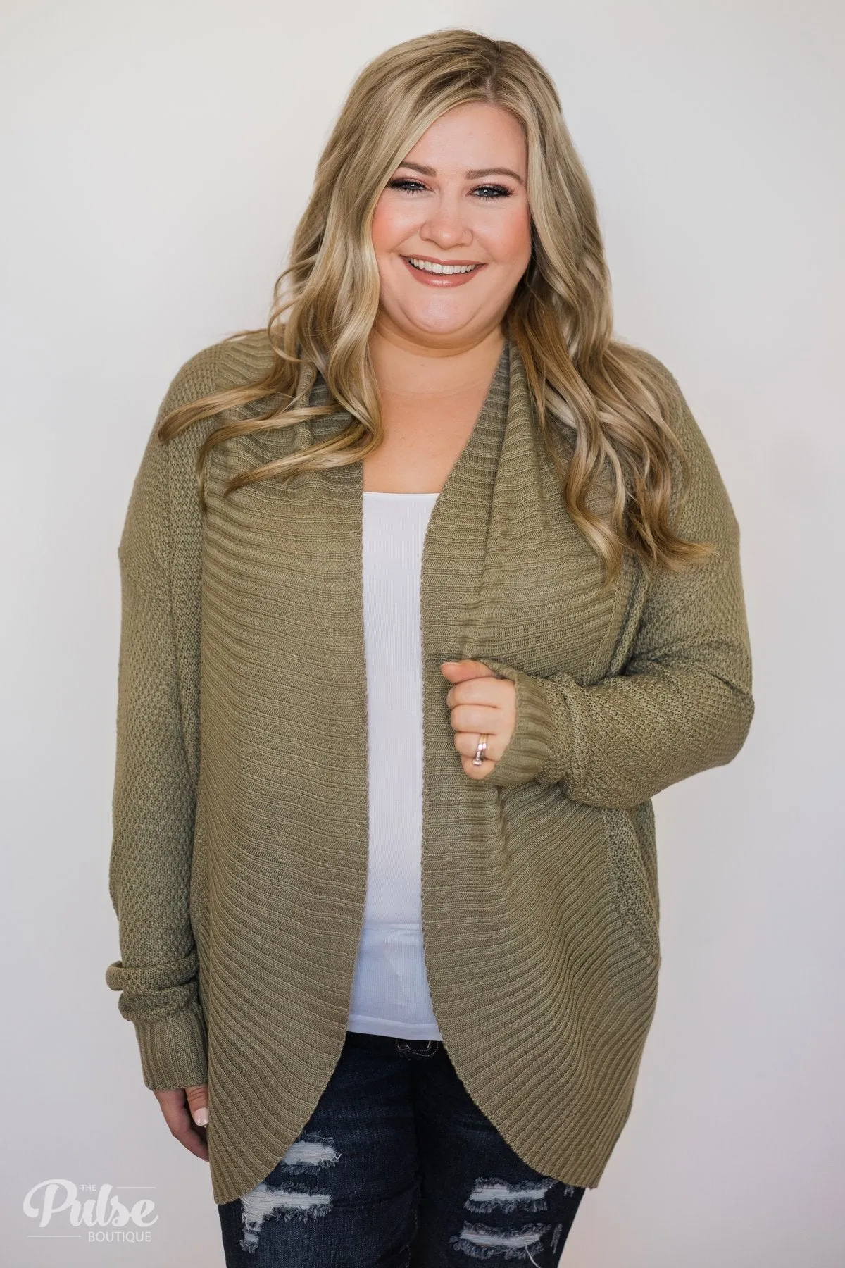 Knitted Drape Cardigan- Olive