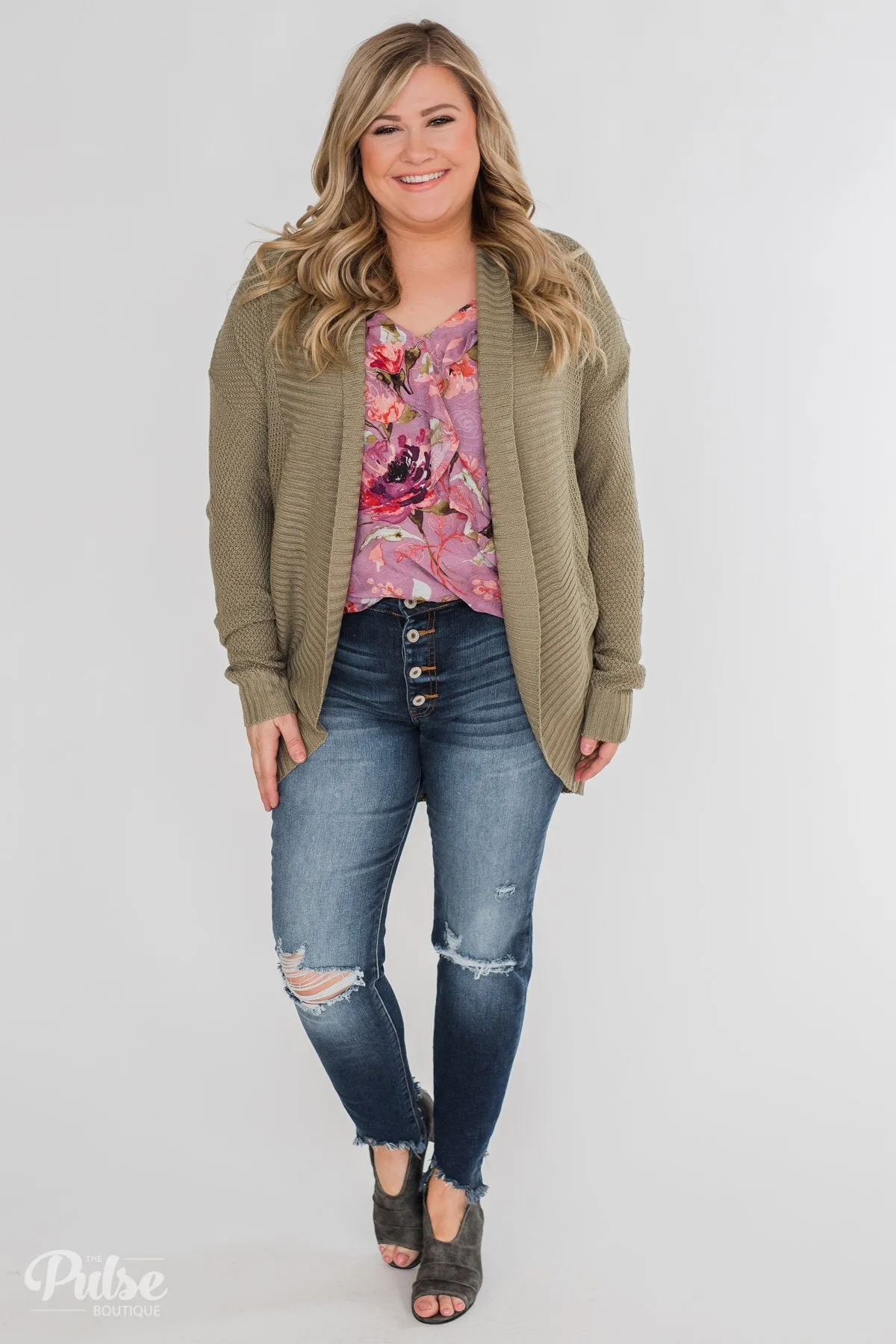 Knitted Drape Cardigan- Olive