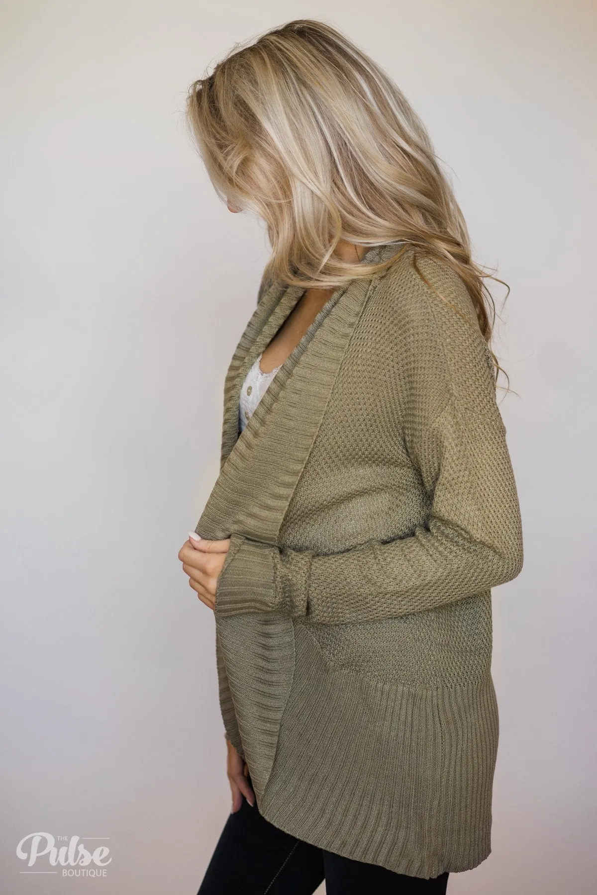 Knitted Drape Cardigan- Olive