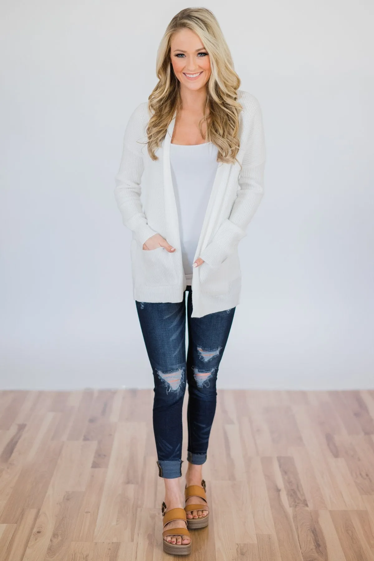 Knitted Pocket Cardigan- Ivory