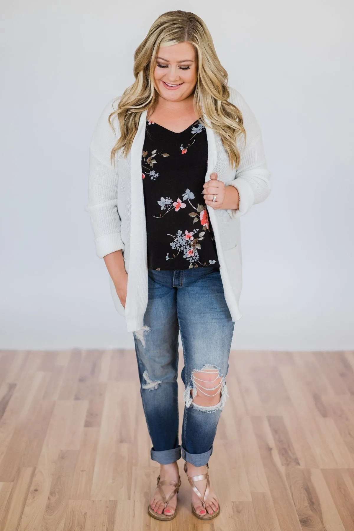 Knitted Pocket Cardigan- Ivory