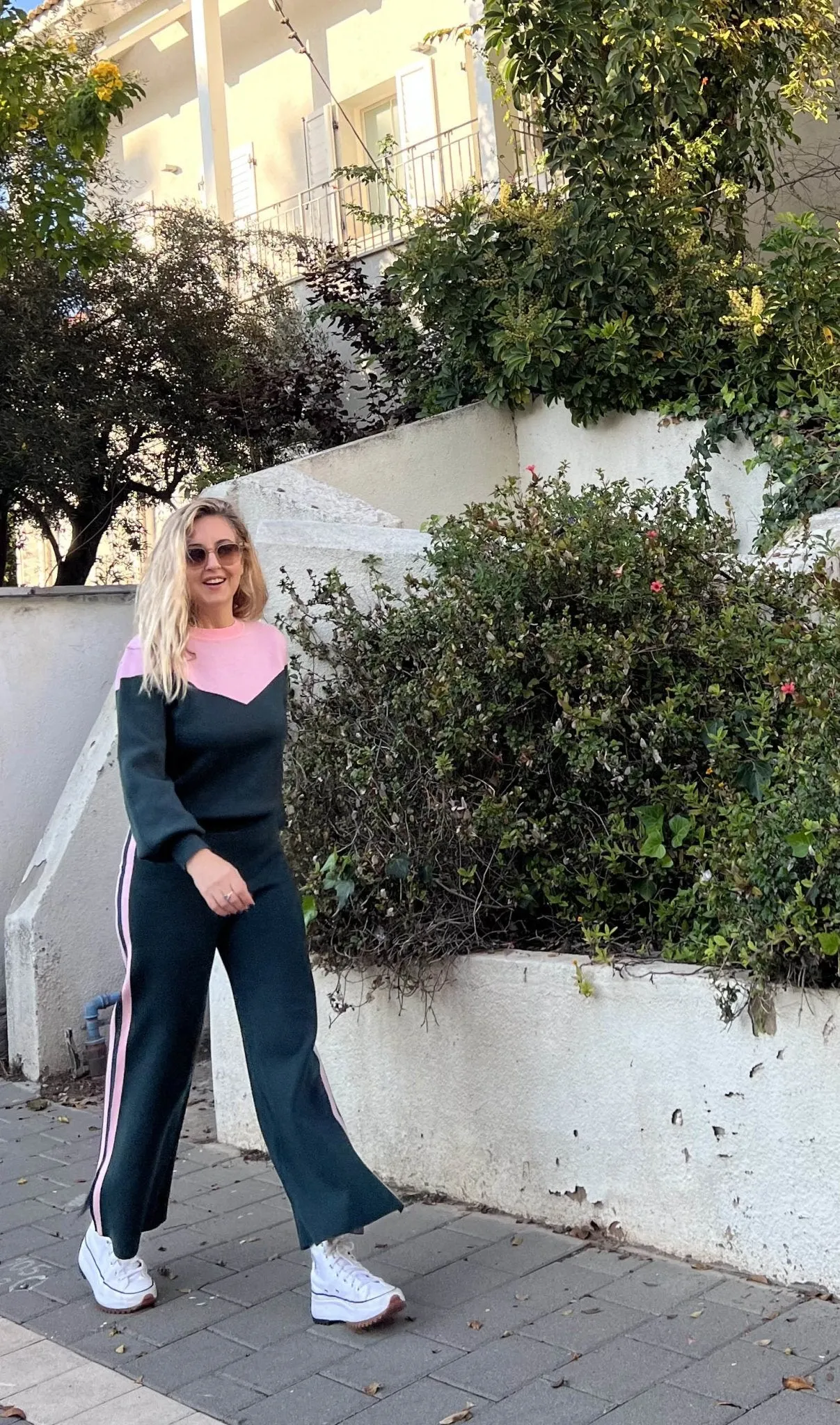 KNITTED SUIT Pink & Dark green