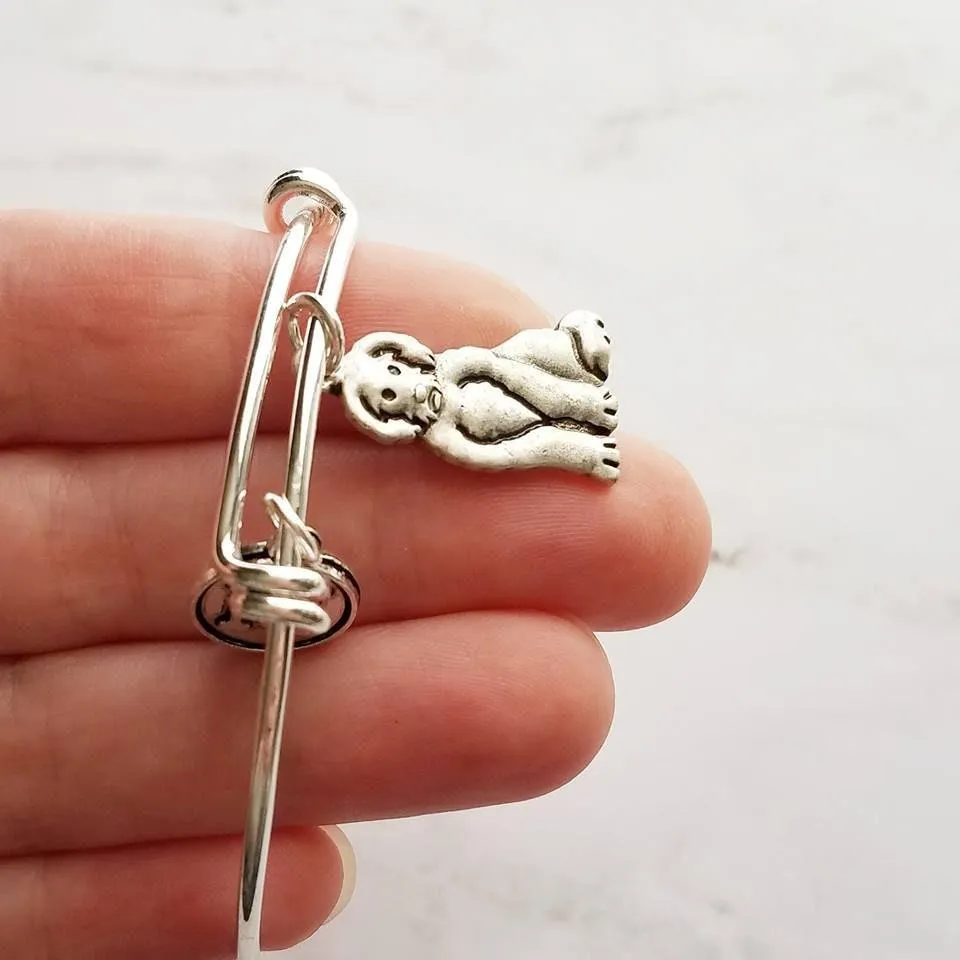 Labradoodle Bracelet, lab dog jewelry, labrador jewelry, lab poodle mix, labradoodle gift, silver bangle, custom initial charm, pet dog mom