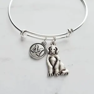 Labradoodle Bracelet, lab dog jewelry, labrador jewelry, lab poodle mix, labradoodle gift, silver bangle, custom initial charm, pet dog mom