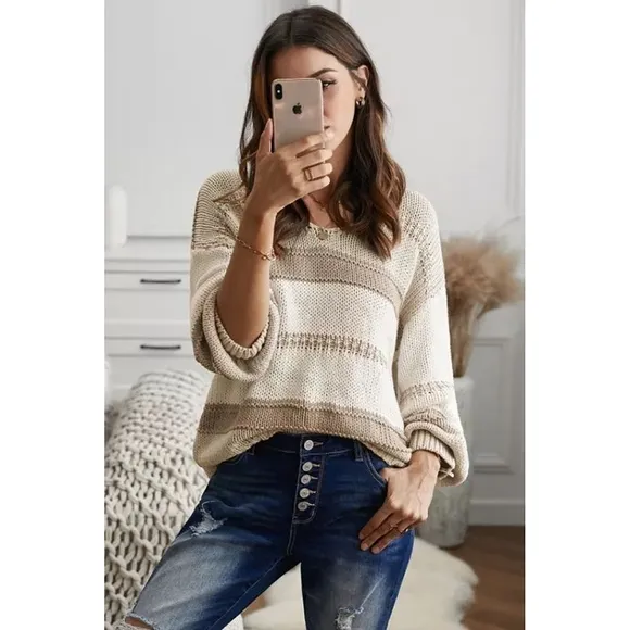 LAST ONE! Plus Size LYDIA Khaki Knitted Sweater With Latern Sleeves