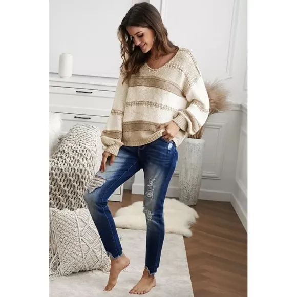 LAST ONE! Plus Size LYDIA Khaki Knitted Sweater With Latern Sleeves