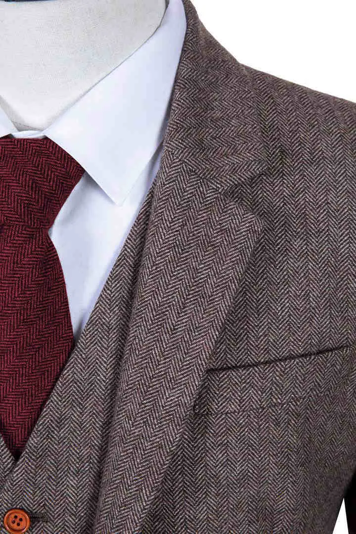 LIGHT BROWN HERRINGBONE TWEED 3 PIECE SUIT