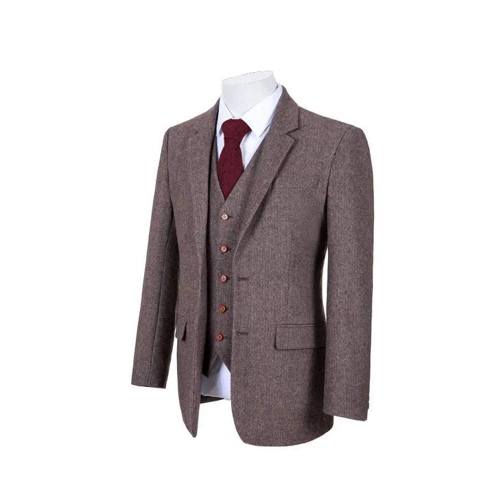 LIGHT BROWN HERRINGBONE TWEED 3 PIECE SUIT