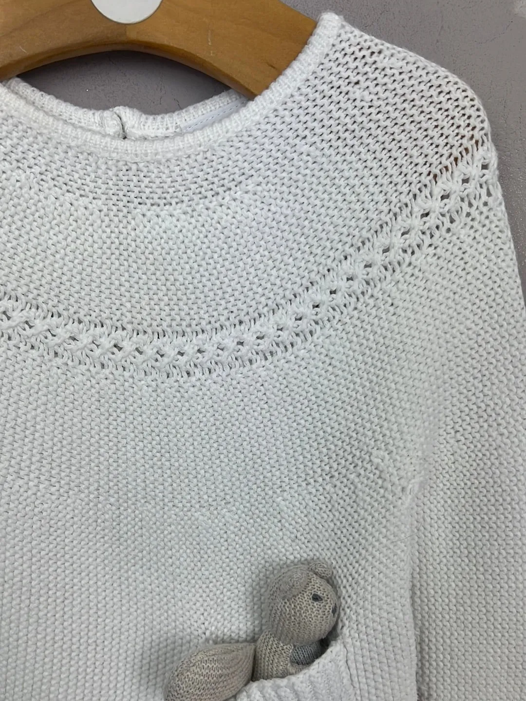 Little White Company white jumper with toy squirrel 0-3m