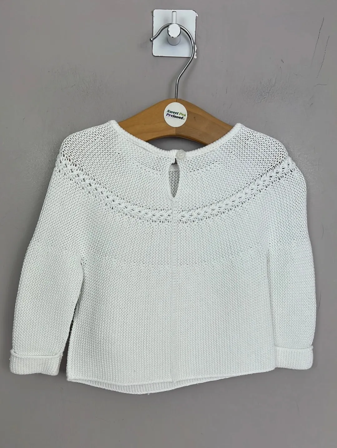 Little White Company white jumper with toy squirrel 0-3m