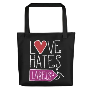 Love Hates Labels (Black Tote Bag)