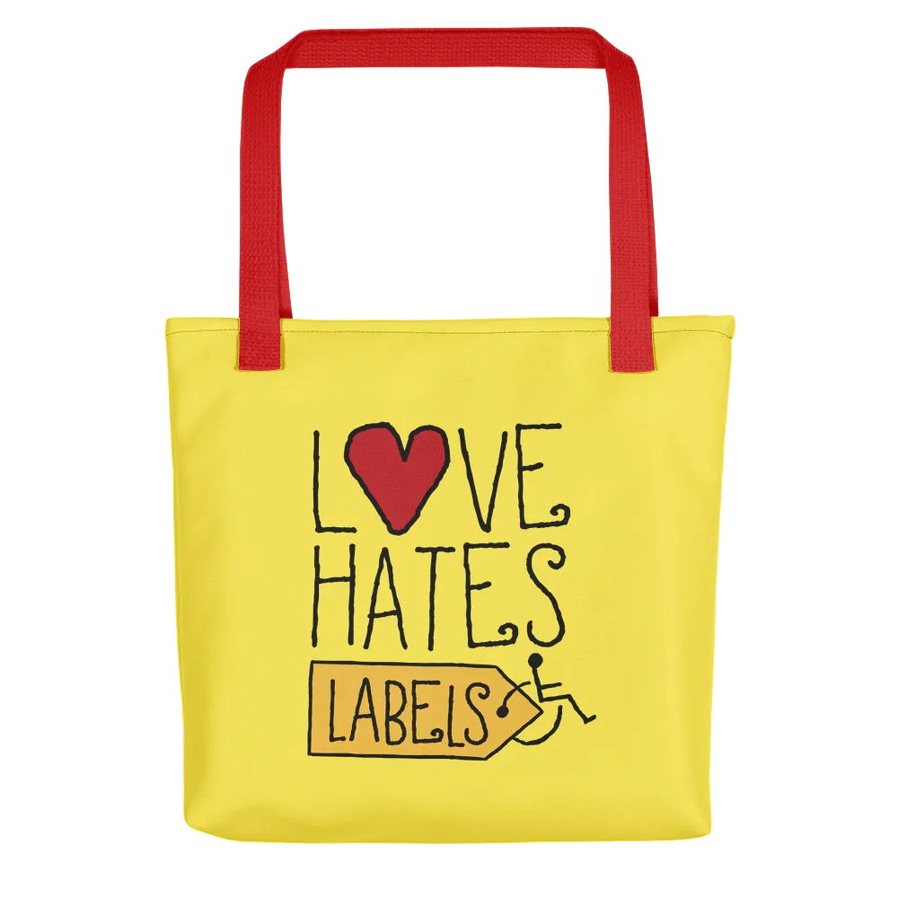 Love Hates Labels (Yellow Tote Bag)