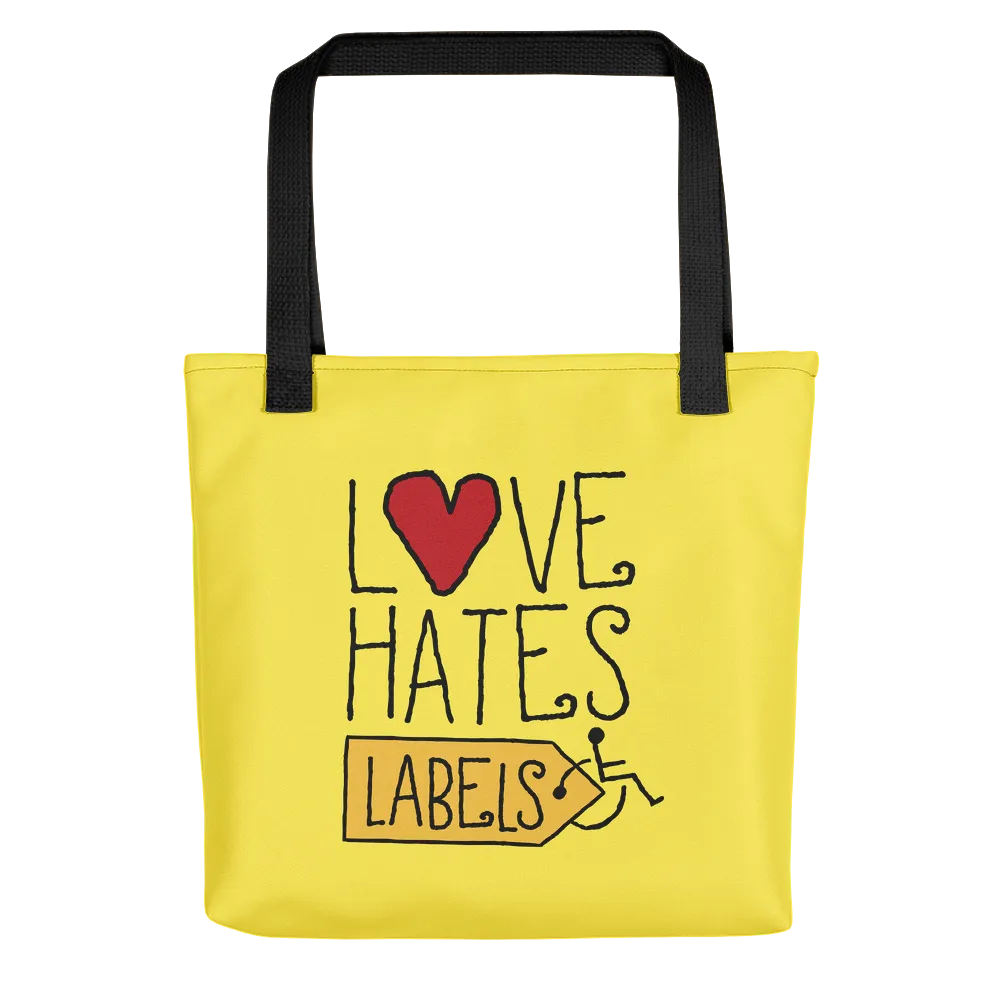 Love Hates Labels (Yellow Tote Bag)