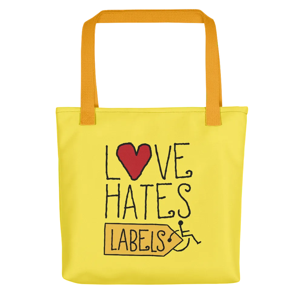 Love Hates Labels (Yellow Tote Bag)