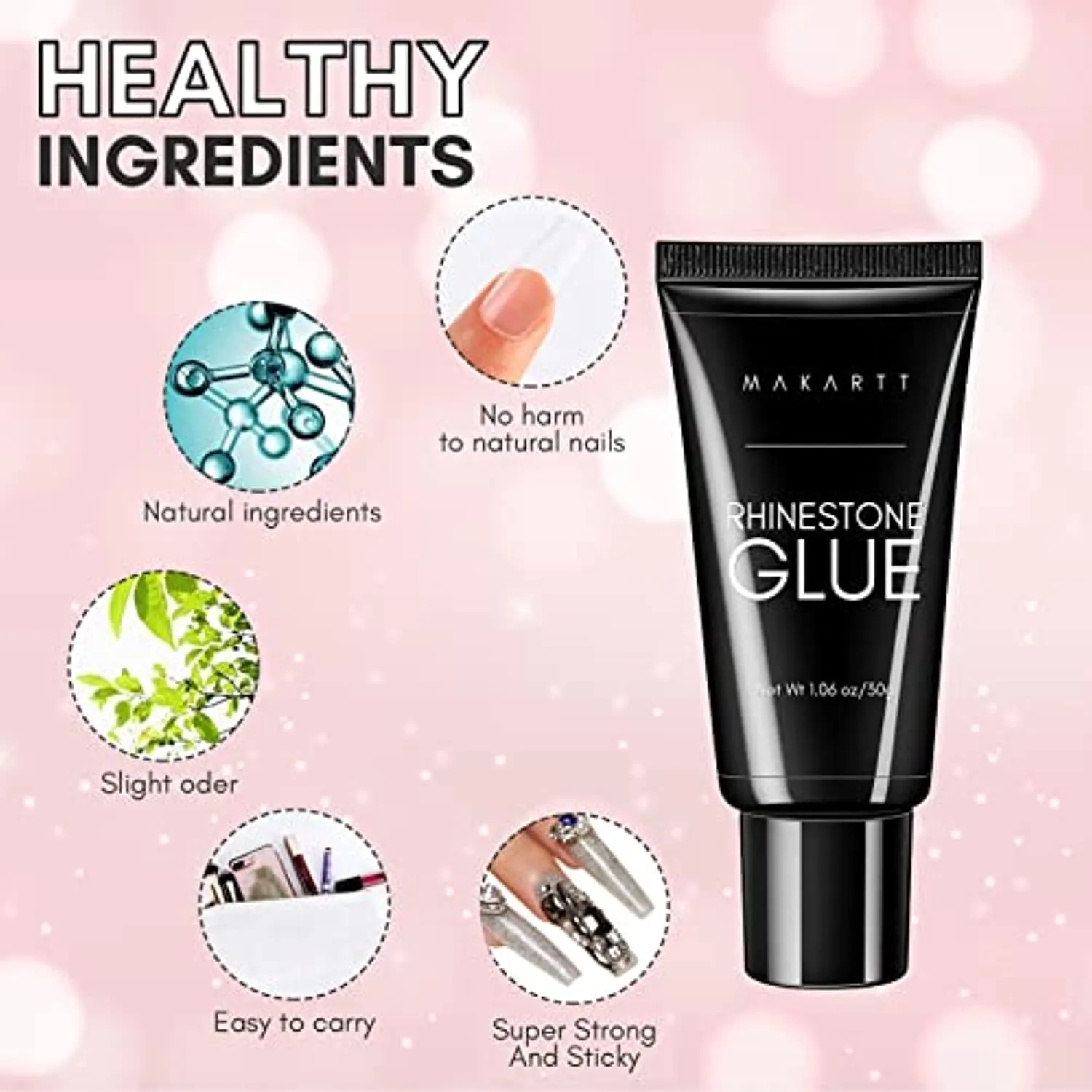 Makartt Nail Rhinestone Glue Gel 1.06oz Nail Lamp Needed Gem Glue Gel Super Strong Adhesive Nail Gel for Nail Glitter Nail Gems Nail Jewels Nail Crystals Nail Beads Nail Diamonds 3D Nail Charm Sequins
