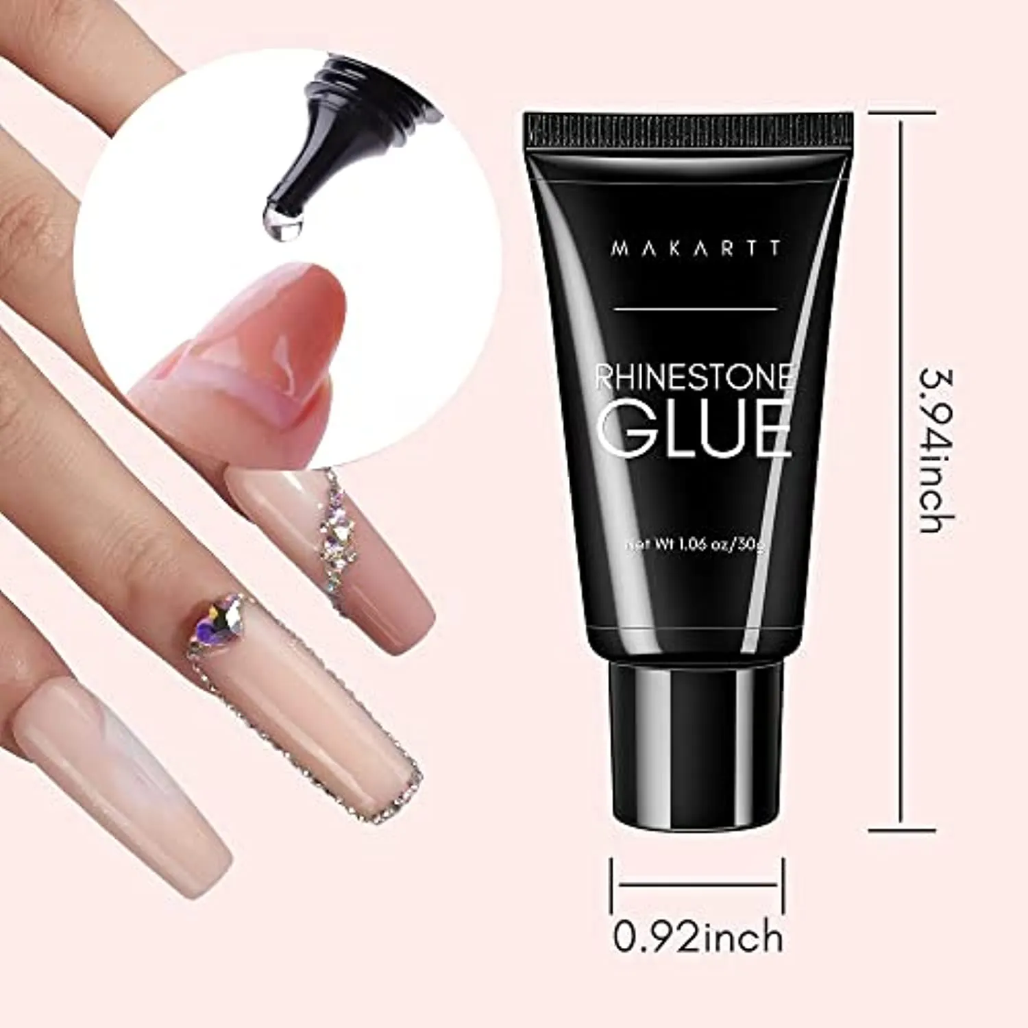 Makartt Nail Rhinestone Glue Gel 1.06oz Nail Lamp Needed Gem Glue Gel Super Strong Adhesive Nail Gel for Nail Glitter Nail Gems Nail Jewels Nail Crystals Nail Beads Nail Diamonds 3D Nail Charm Sequins