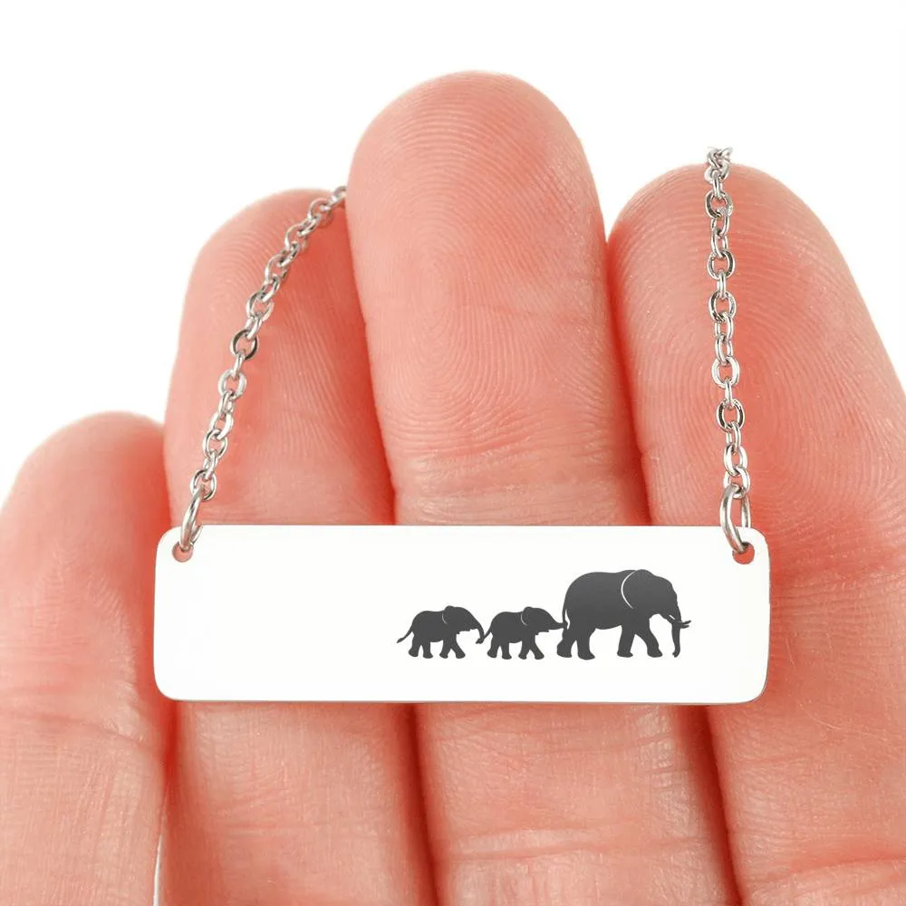 Mama and Baby Elephant Bar Necklace, Personalized Mom Gift Necklace - elephant2