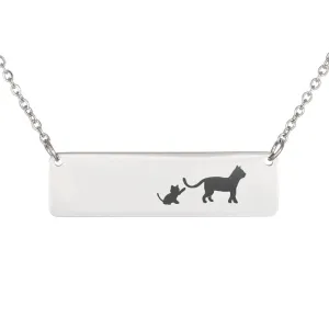 Mama Cat and Kittens Bar Necklace (Cats1)