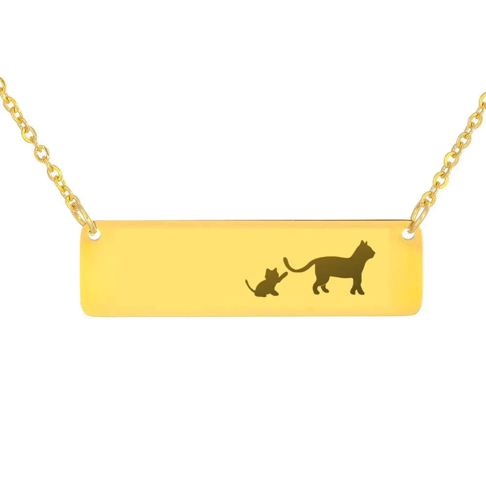 Mama Cat and Kittens Bar Necklace (Cats1)