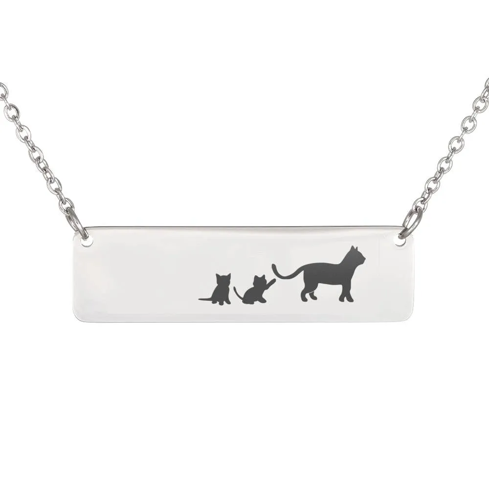 Mama Cat and Kittens Bar Necklace (Cats2)