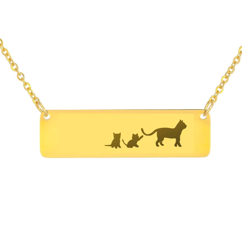 Mama Cat and Kittens Bar Necklace (Cats2)