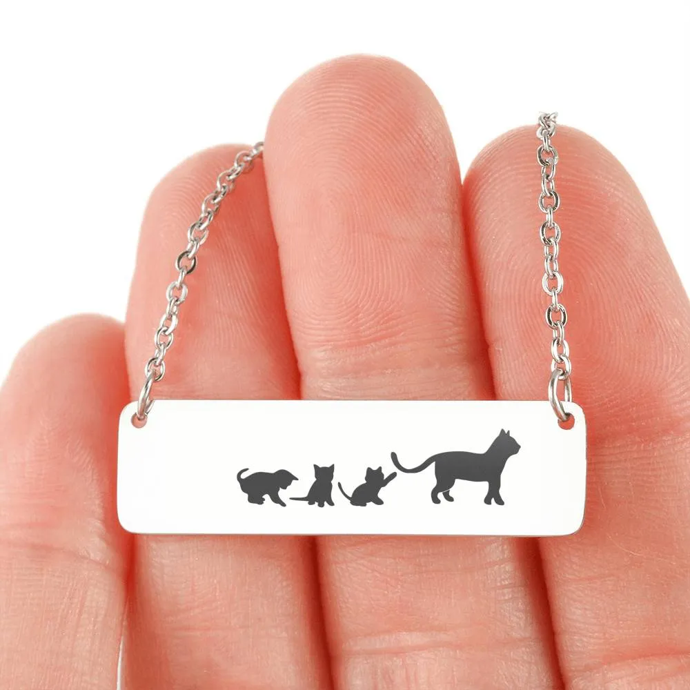 Mama Cat and Kittens Bar Necklace (Cats3)