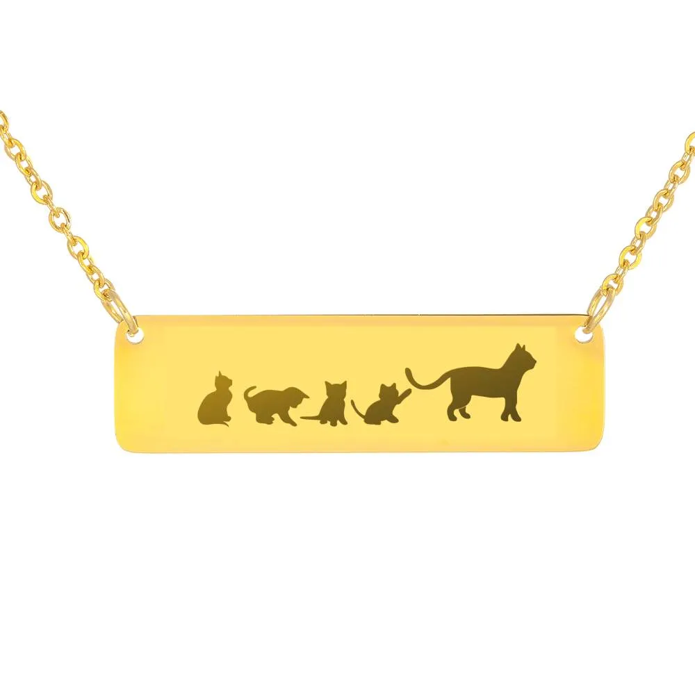 Mama Cat and Kittens Bar Necklace (Cats4)