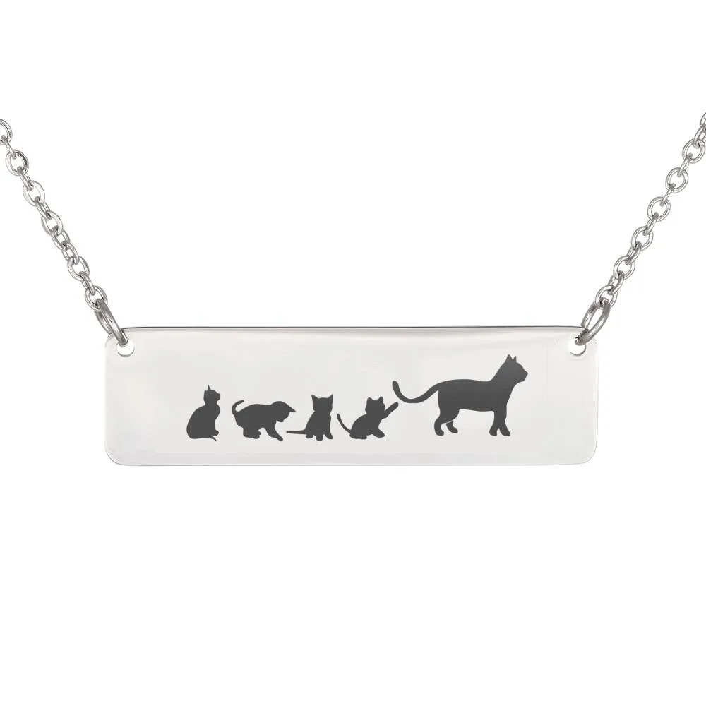 Mama Cat and Kittens Bar Necklace (Cats4)