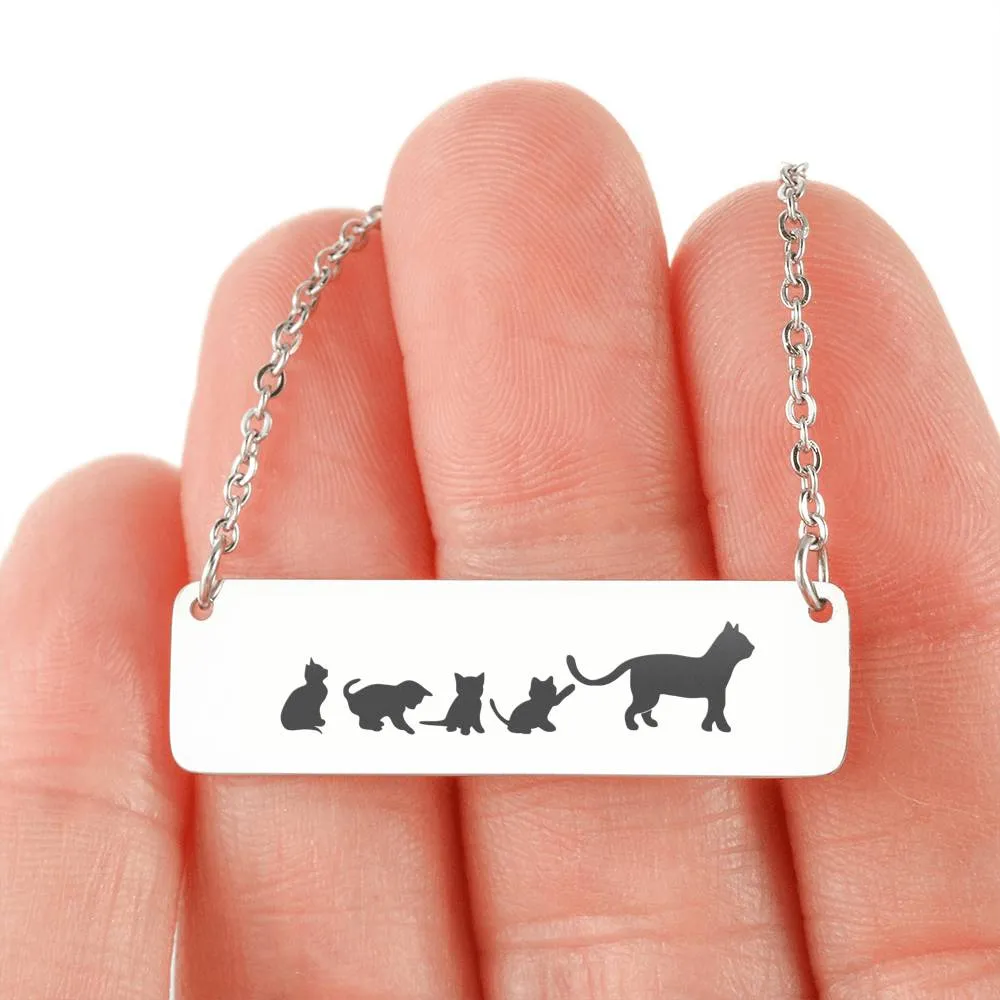 Mama Cat and Kittens Bar Necklace (Cats4)