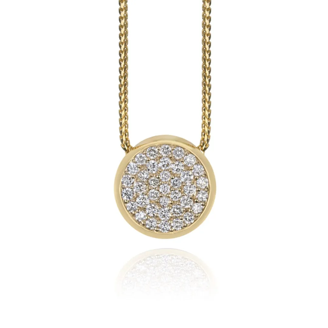 Max Strauss Yellow Gold Diamond Pave Circle Necklace