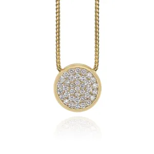 Max Strauss Yellow Gold Diamond Pave Circle Necklace