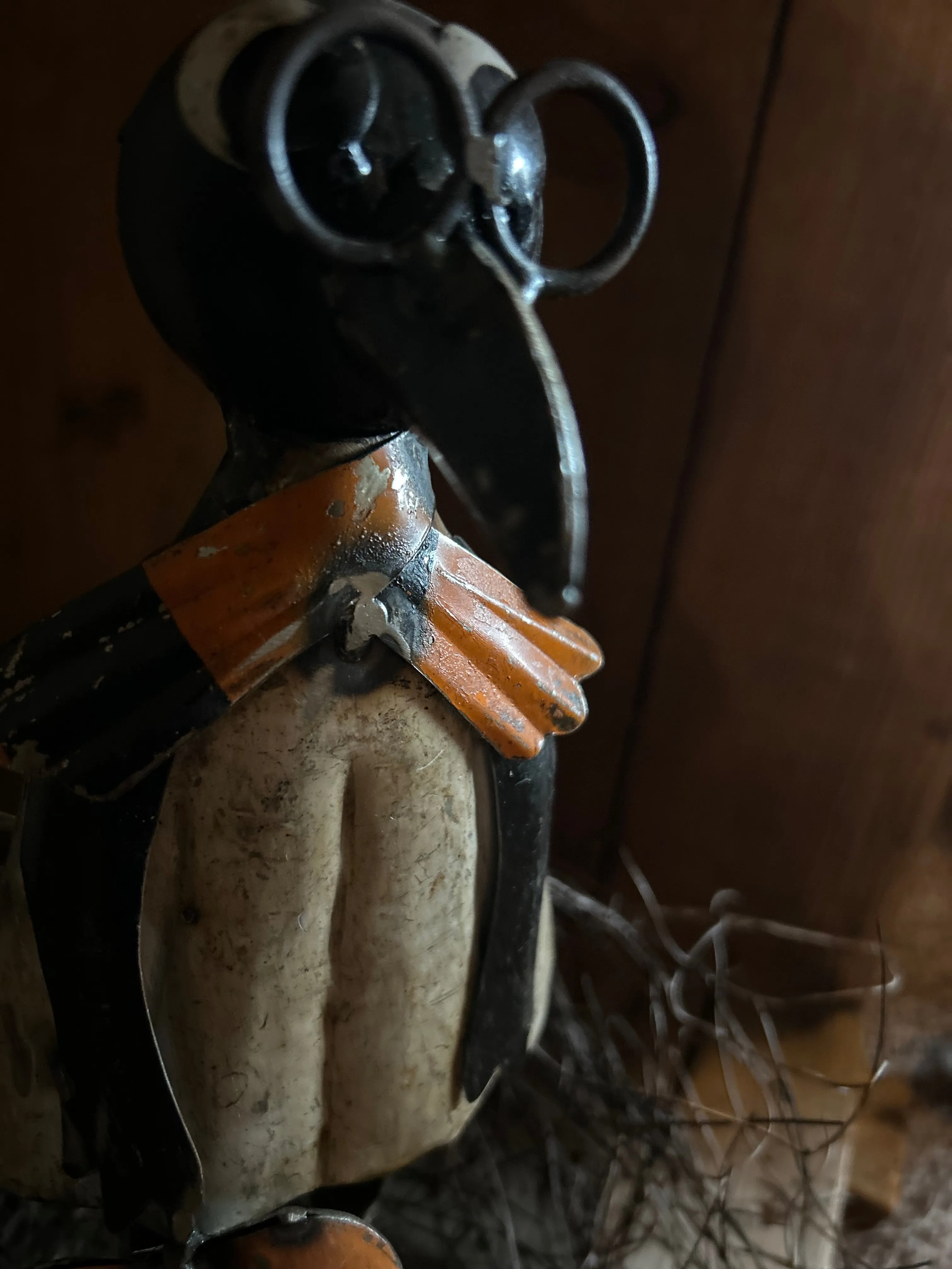Metal Crow Holding Pumpkin