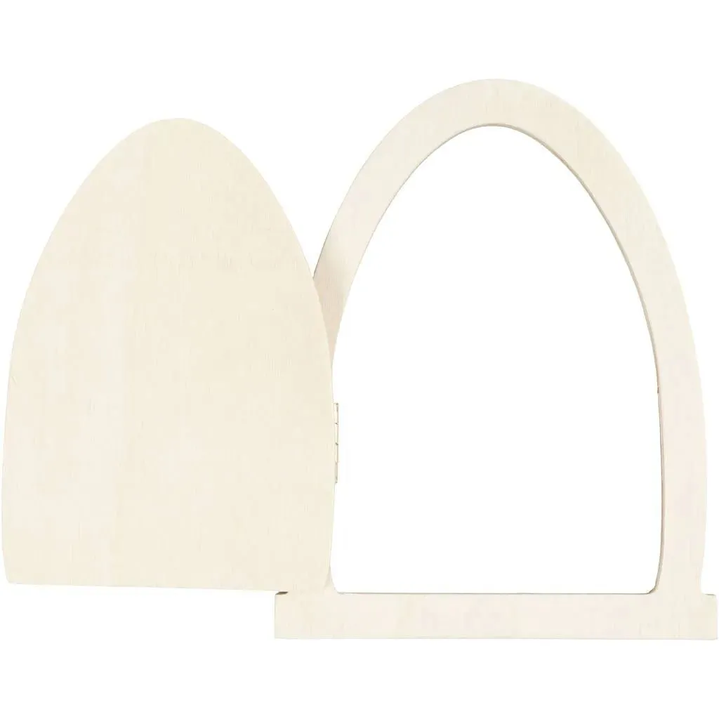Miniature Door With Hinges Small Oval Plank Frame With Handle Decoration