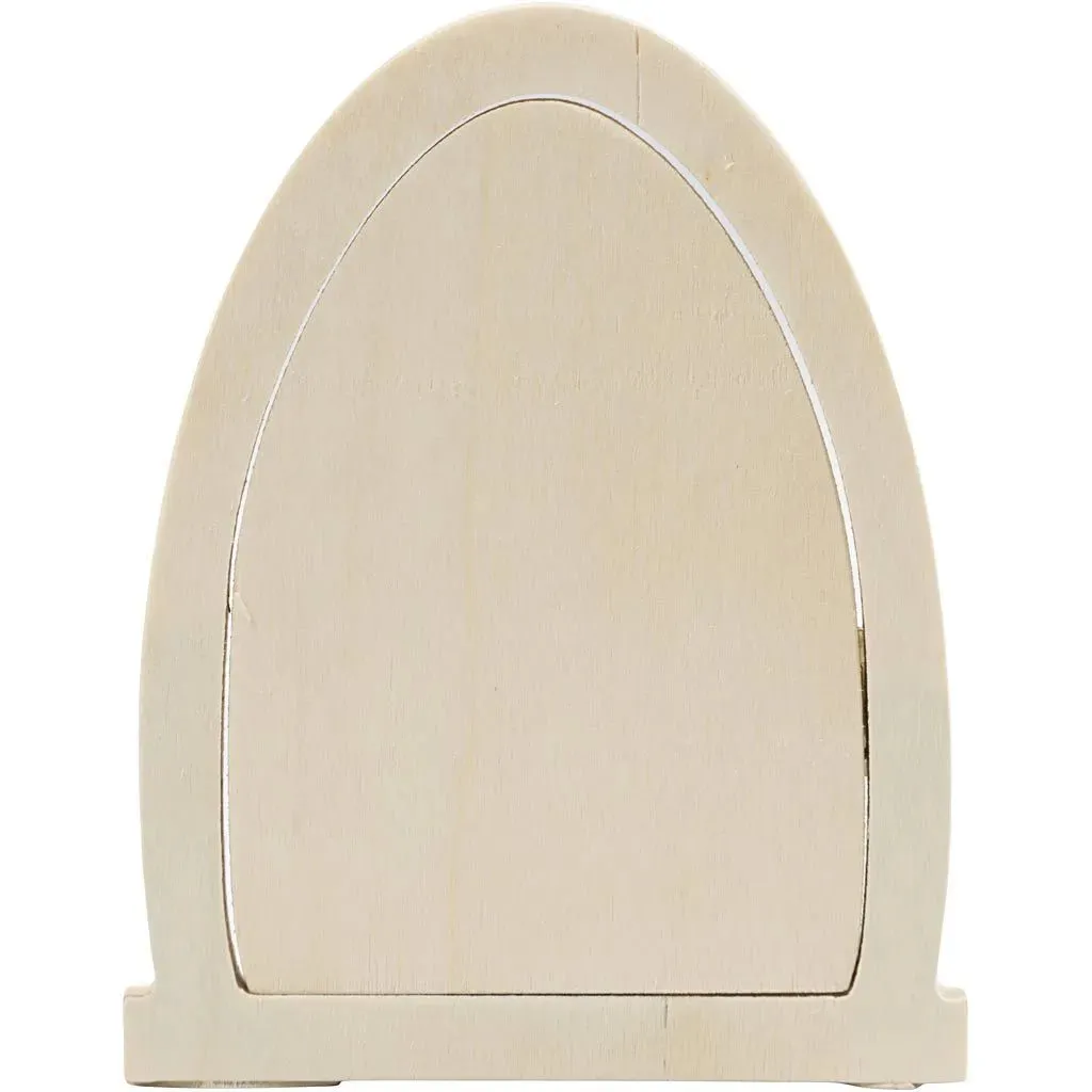 Miniature Door With Hinges Small Oval Plank Frame With Handle Decoration