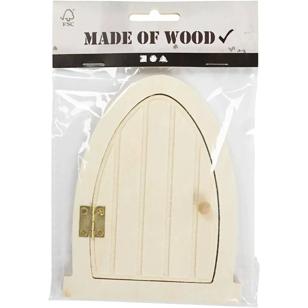 Miniature Door With Hinges Small Oval Plank Frame With Handle Decoration