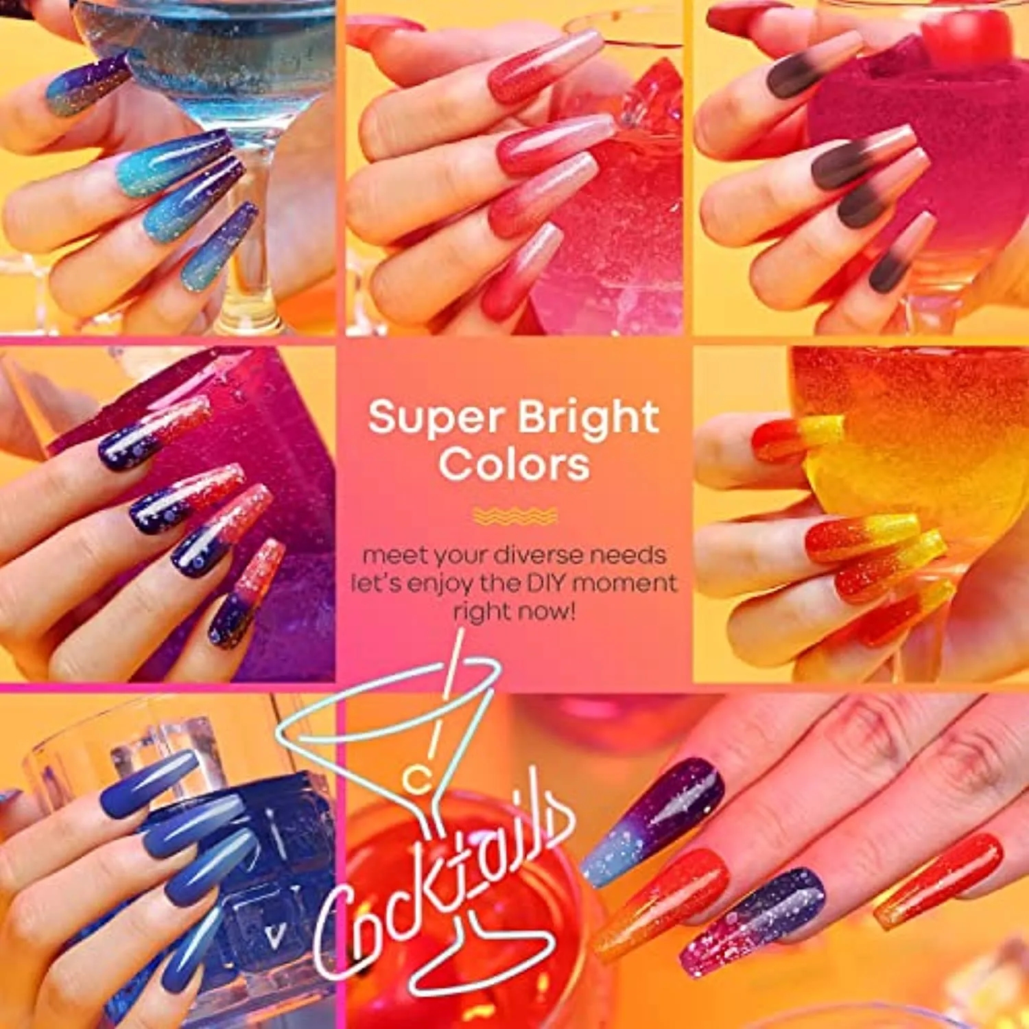 Modelones Nail Tips and Glue Gel Nail Kit with 6 Colors Mood Temperature Color Changing Gel Polish 10 ML