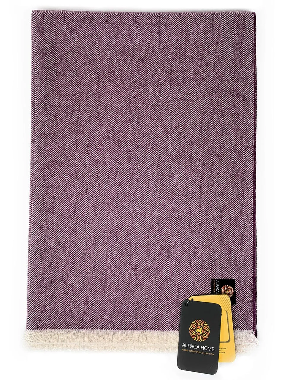 Modern Herringbone Throw Blankets 100% Baby Alpaca Wool