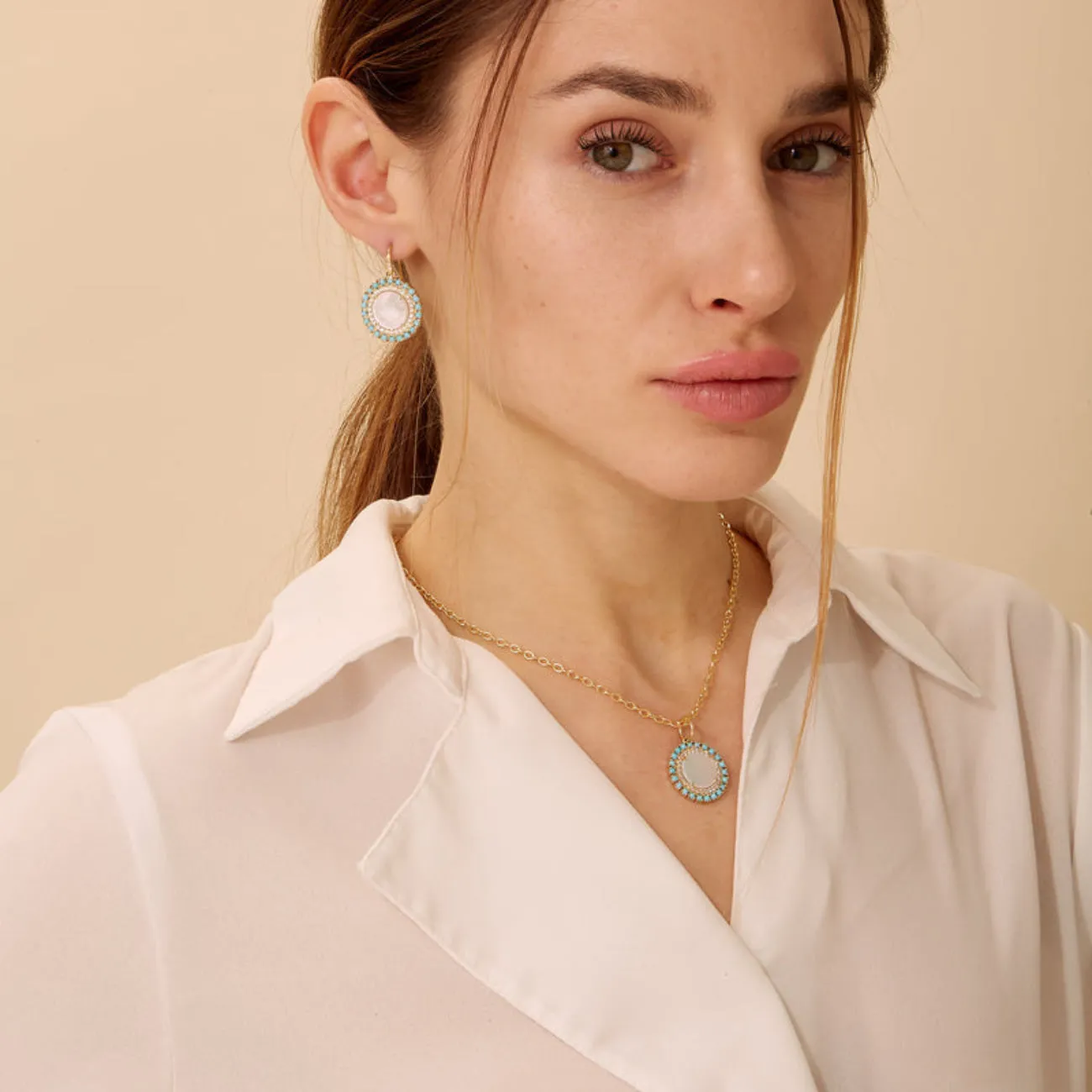 Mogul 18K Yellow Gold Turquoise, Mother of Pearl & Diamond Drop Earrings