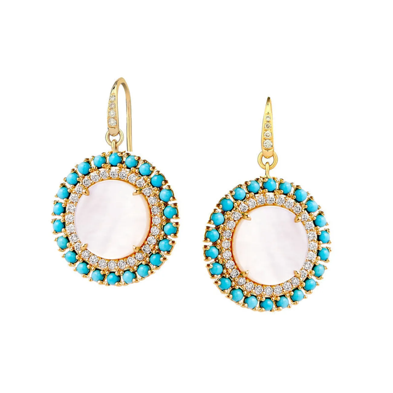 Mogul 18K Yellow Gold Turquoise, Mother of Pearl & Diamond Drop Earrings