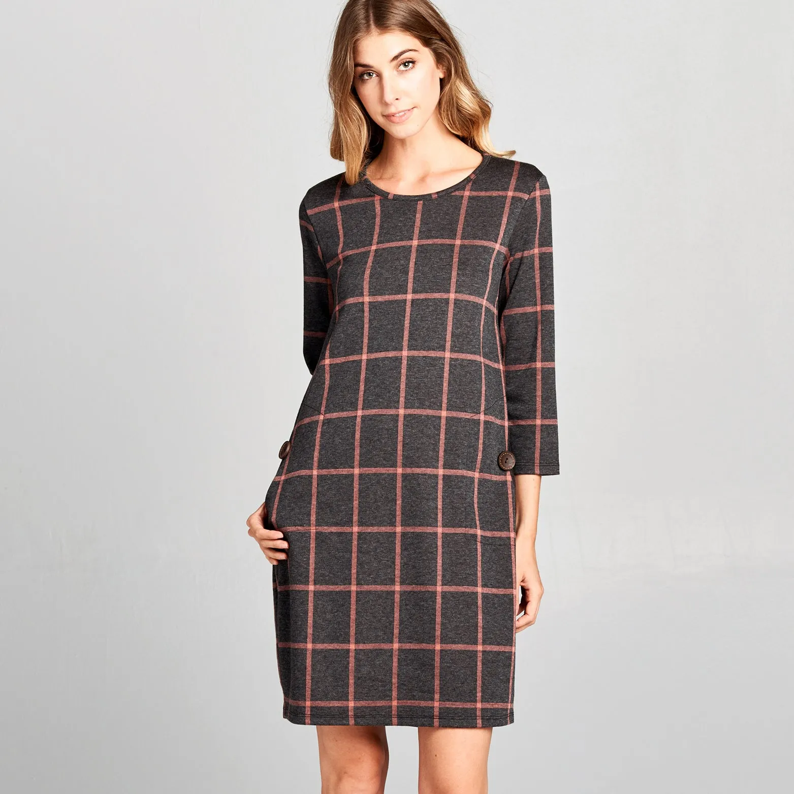 Moon Pocket Grid Shift Dress